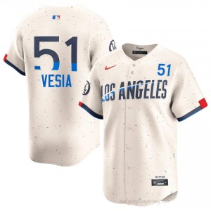 Dodgers Alex Vesia #51 Cream Men Premium Jersey | MLB Collectible Baseball Uniform e386m228