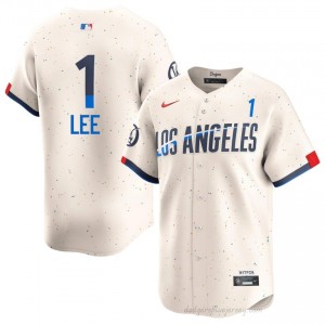 Men Brandon Lee #1 Cream Alternate Limited Baseball Jersey | Dodgers Official MLB Design 4SYa6d64