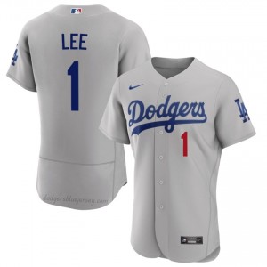 Men Brandon Lee #1 Los Angeles Dodgers Gray Elite Baseball Jersey| Embroidery Authentic 16U5I796