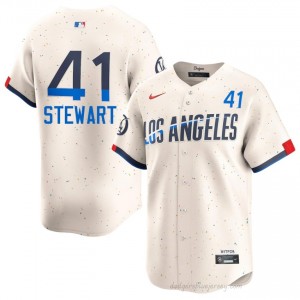#41 Brock Stewart Cream On-Field Style Baseball Jersey | Men Authentic Dodgers MLB Apparel W4w75Q62
