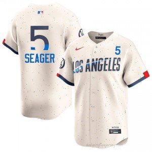 Men Corey Seager #5 Dodgers Cream Elite Baseball Jersey| Embroidery Authentic 23e7O881