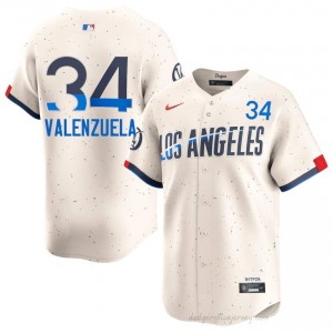#34 Fernando Valenzuela Cream On-Field Style Baseball Jersey | Men Authentic Dodgers MLB Apparel Ha1m5D17