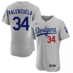 Men Fernando Valenzuela #34 Gray Alternate Limited Baseball Jersey | Los Angeles Dodgers Official MLB Design 0E0a2s34