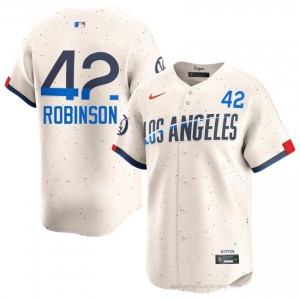 Men Jackie Robinson #42 Dodgers Cream Elite Baseball Jersey| Embroidery Authentic 8xJQx531