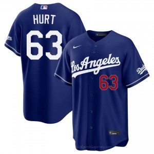 #63 Kyle Hurt Royal On-Field Style Baseball Jersey | Men Authentic LA Dodgers MLB Apparel KQCjJd48