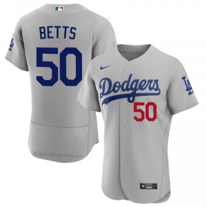 #50 Mookie Betts Gray On-Field Style Baseball Jersey | Men Authentic Los Angeles Dodgers MLB Apparel 7T4QMe53