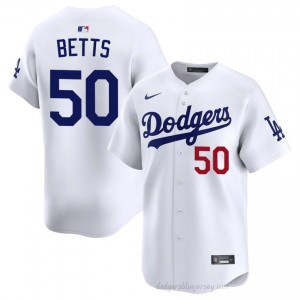LA Dodgers Mookie Betts #50 White Men Premium Jersey | MLB Collectible Baseball Uniform 40ie5773