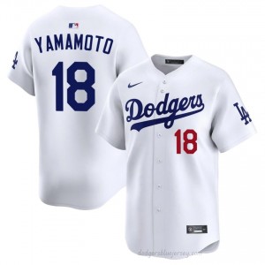 LA Dodgers Yoshinobu Yamamoto #18 White Men Premium Jersey | MLB Collectible Baseball Uniform 3KJ5J014