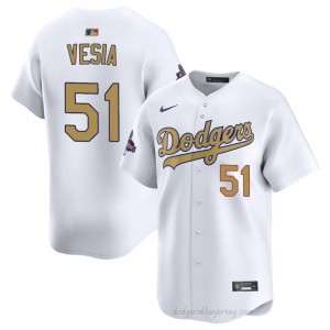 Men Alex Vesia #51 LAD 2026 Gold Collection White Elite Baseball Jersey| Stitched Authentic 5713N684
