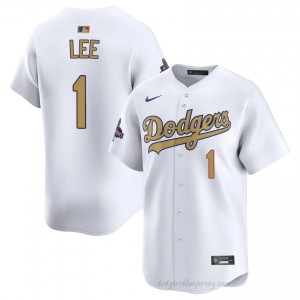 Men 2026 Gold Collection Brandon Lee #1 LAD White Elite Baseball Jersey| Stitched Authentic 260Da597