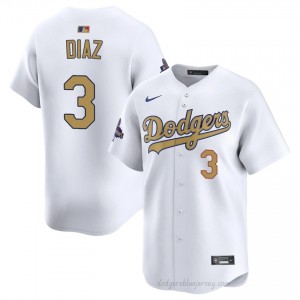LAD Edwin Diaz #3 2026 Gold Collection White Men Premium Jersey | MLB Collectible Baseball Uniform 41x62W17