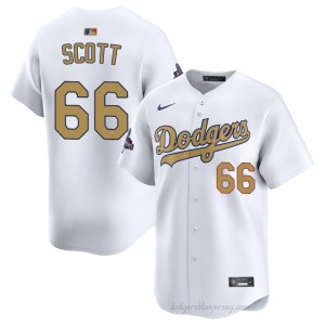 #66 Tanner Scott 2026 Gold Collection White On-Field Style Baseball Jersey | Men Authentic LAD MLB Apparel 43485P15
