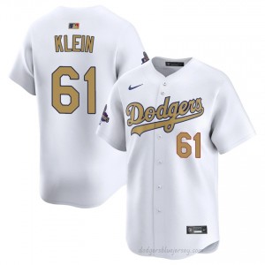 Men 2026 Gold Collection Will Klein #61 LAD White Elite Baseball Jersey| Stitched Authentic 56275234