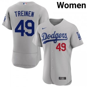 #49 Blake Treinen Gray On-Field Style Baseball Jersey | Women Authentic Los Angeles Dodgers MLB Apparel s842q828
