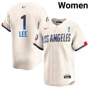 Women Brandon Lee #1 Dodgers Cream Elite Baseball Jersey| Stitch Authentic a0Oel418