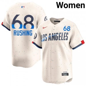 Women Dalton Rushing #68 Dodgers Cream Elite Baseball Jersey| Stitch Authentic iJ4g7T28