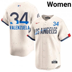 Dodgers Fernando Valenzuela #34 Cream Women Premium Jersey | MLB Collectible Baseball Uniform TpuL1673