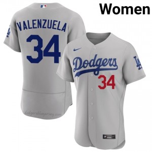 Women Fernando Valenzuela #34 Los Angeles Dodgers Gray Elite Baseball Jersey| Stitch Authentic sJ6rG088