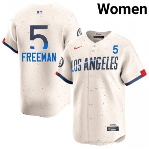 Dodgers Freddie Freeman #5 Cream Women Premium Jersey | MLB Collectible Baseball Uniform 666ti275
