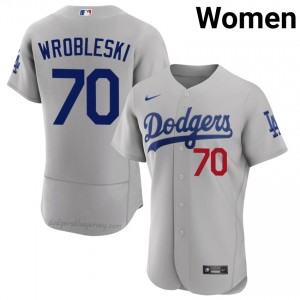 Women Justin Wrobleski #70 Los Angeles Dodgers Gray Elite Baseball Jersey| Stitch Authentic 4k28uF46