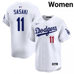 White Roki Sasaki #11 Women Baseball Jersey | LA Dodgers Limited Edition MLB Player Gear 60U54W16
