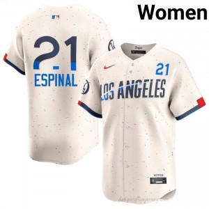 Dodgers Santiago Espinal #21 Cream Women Premium Jersey | MLB Collectible Baseball Uniform x7Y66D72