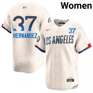 #37 Teoscar Hernandez Cream On-Field Style Baseball Jersey | Women Authentic Dodgers MLB Apparel 7Rq12328