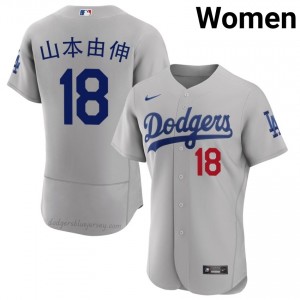 #18 Yoshinobu Yamamoto Gray On-Field Style Baseball Jersey | Women Authentic Los Angeles Dodgers MLB Apparel j1bF8k28