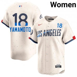 #18 Yoshinobu Yamamoto Cream On-Field Style Baseball Jersey | Women Authentic Dodgers MLB Apparel 26881w28