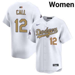 Women Alex Call #12 LAD 2026 Gold Collection White Elite Baseball Jersey| Embroidery Authentic jct7q162