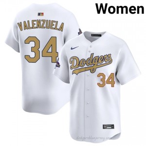 Women 2026 Gold Collection Fernando Valenzuela #34 LAD White Elite Baseball Jersey| Embroidery Authentic G5jH7078