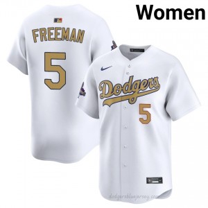 Women 2026 Gold Collection Freddie Freeman #5 LAD White Elite Baseball Jersey| Embroidery Authentic 03FbS173