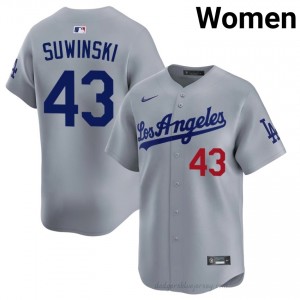 #43 Jack Suwinski Grey On-Field Style Baseball Jersey | Women Authentic L.A. Dodgers MLB Apparel PfN1gs26