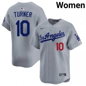 #10 Justin Turner Grey On-Field Style Baseball Jersey | Women Authentic L.A. Dodgers MLB Apparel S312r891