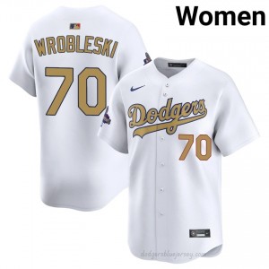 Women 2026 Gold Collection Justin Wrobleski #70 LAD White Elite Baseball Jersey| Embroidery Authentic U2224825