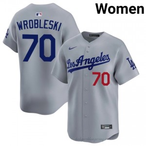 Women Justin Wrobleski #70 Grey Alternate Limited Baseball Jersey | L.A. Dodgers Official MLB Design Y24HW064