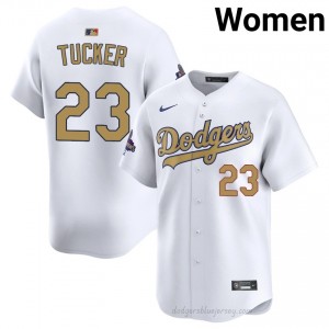LAD Kyle Tucker #23 2026 Gold Collection White Women Premium Jersey | MLB Collectible Baseball Uniform L315g315