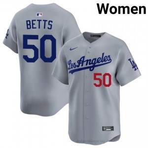 Mookie Betts #50 Grey Baseball Jersey | Women L.A. Dodgers Premium MLB Uniform 5137C671
