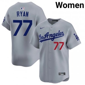 L.A. Dodgers River Ryan #77 Grey Women Premium Jersey | MLB Collectible Baseball Uniform on80i494