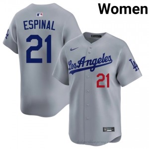 #21 Santiago Espinal Grey On-Field Style Baseball Jersey | Women Authentic L.A. Dodgers MLB Apparel L8b40q58