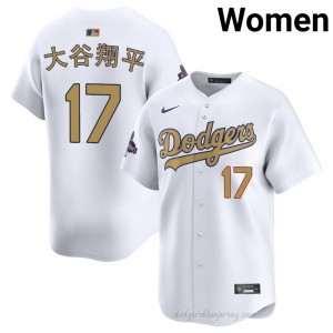 Women Shohei Ohtani #17 LAD 2026 Gold Collection White Elite Baseball Jersey| Embroidery Authentic 557xb253