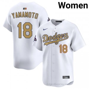 LAD Yoshinobu Yamamoto #18 2026 Gold Collection White Women Premium Jersey | MLB Collectible Baseball Uniform 6E368f73