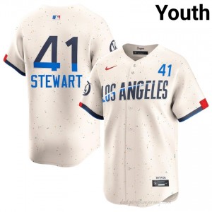 Youth Brock Stewart #41 Dodgers Cream Elite Baseball Jersey| Stitched Authentic 4M5Y2P66