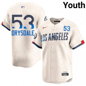 Dodgers Don Drysdale #53 Cream Youth Premium Jersey | MLB Collectible Baseball Uniform SyPoN419