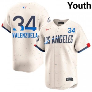 Youth Fernando Valenzuela #34 Cream Alternate Limited Baseball Jersey | Dodgers Official MLB Design 3u48Qv54
