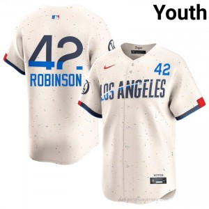 #42 Jackie Robinson Cream On-Field Style Baseball Jersey | Youth Authentic Dodgers MLB Apparel 54n7M140
