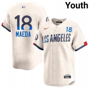 #18 Kenta Maeda Cream On-Field Style Baseball Jersey | Youth Authentic Dodgers MLB Apparel F2553k24