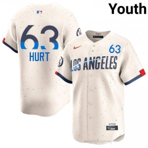 Cream Kyle Hurt #63 Youth Baseball Jersey | Dodgers Limited Edition MLB Player Gear 2i221J51