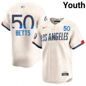 Dodgers Mookie Betts #50 Cream Youth Premium Jersey | MLB Collectible Baseball Uniform M16rXO51