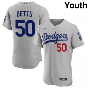 Youth Mookie Betts #50 Los Angeles Dodgers Gray Elite Baseball Jersey| Stitched Authentic 7nIm1794